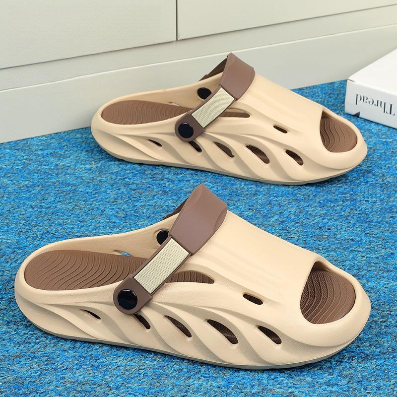 Fashion Men's One Word Slippers Summer Non Slip Outdoor Fashion Peep Toe Sandals Breathable Comfortable Height Increase Casual Flats