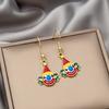 Fun Cartoon Asymmetrical Oil Drop Earrings, Guochao Panda Animal Fruit Earrings, Cute Mushroom Leaf Earrings