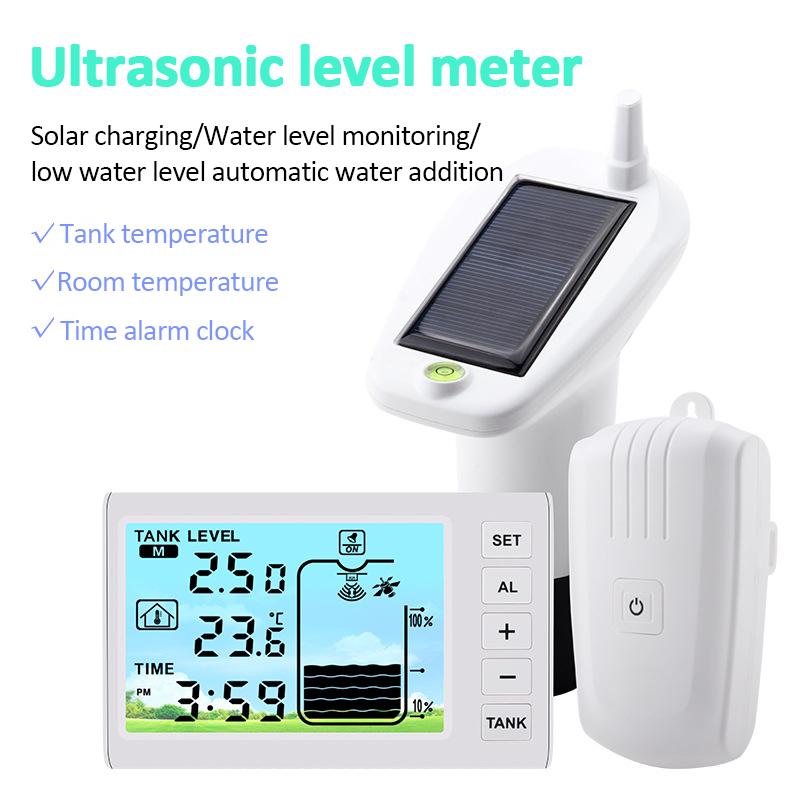 Ultrasonic Level Gauge Water Liquid Tank Depth Temperature Monitor Solar Charging Water Level Gauge with Water Tank Controller