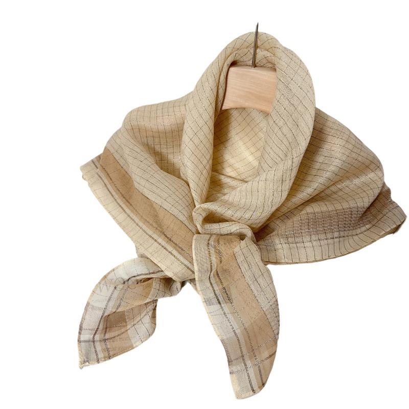 90 square scarf silk scarf women's new fashion color matching versatile neck protection scarf scarf simple gold thread scarf yarn shawl