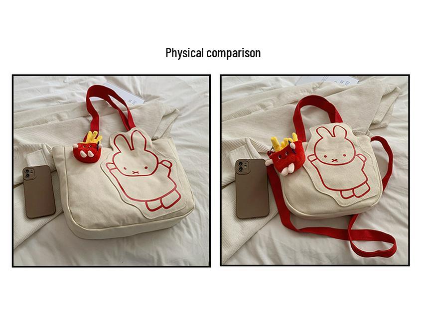 Charming Rabbit Canvas Tote: Large Capacity, Fresh Design, Women's Shoulder Bag 2025