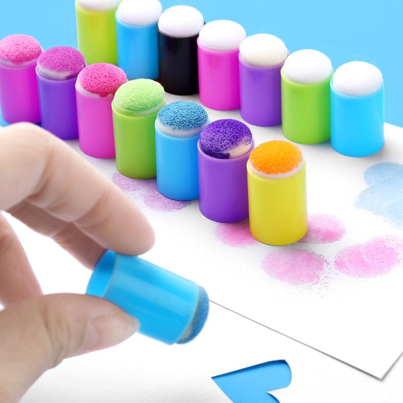 30PCS Craft Finger Sponge Daubers with Storage Box ,Drawing Project Finger Painting Sponge Set for Card Making, Painting, Stampi
