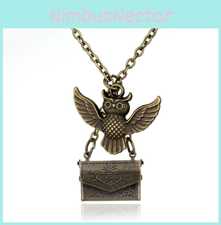 Vintage Copper Owl With Acceptance Letter Pendant Locket Necklace For Gothic Fashion Fans