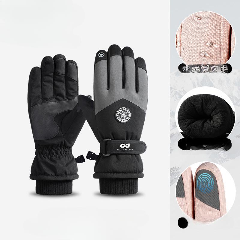 

Зимние лыжные теплые перчатки для мужчин и женщин, для езды на открытом воздухе, с сенсорным экраном, бархатные, холодо- и ветрозащитные перчатки для электромобилей SK15 чёрный