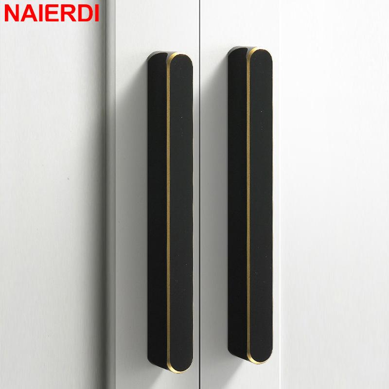 NAIERDI American Style Black Cabinet Handles Aluminum Alloy  Long Furniture Handle Kitchen Cupboard Pulls Drawer Knobs Hardware