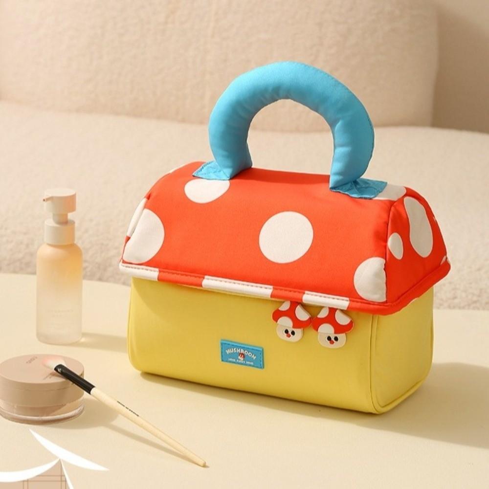 Large Capacity Handheld Cosmetic Case Oxford Cloth Toiletry Bag Kawaii Mushroom Makeup Bag Outdoor