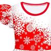 Kids Girls Cartoon Santa Claus Christmas Tree Snowflake Print Ruffle Sleevess New Year Dress