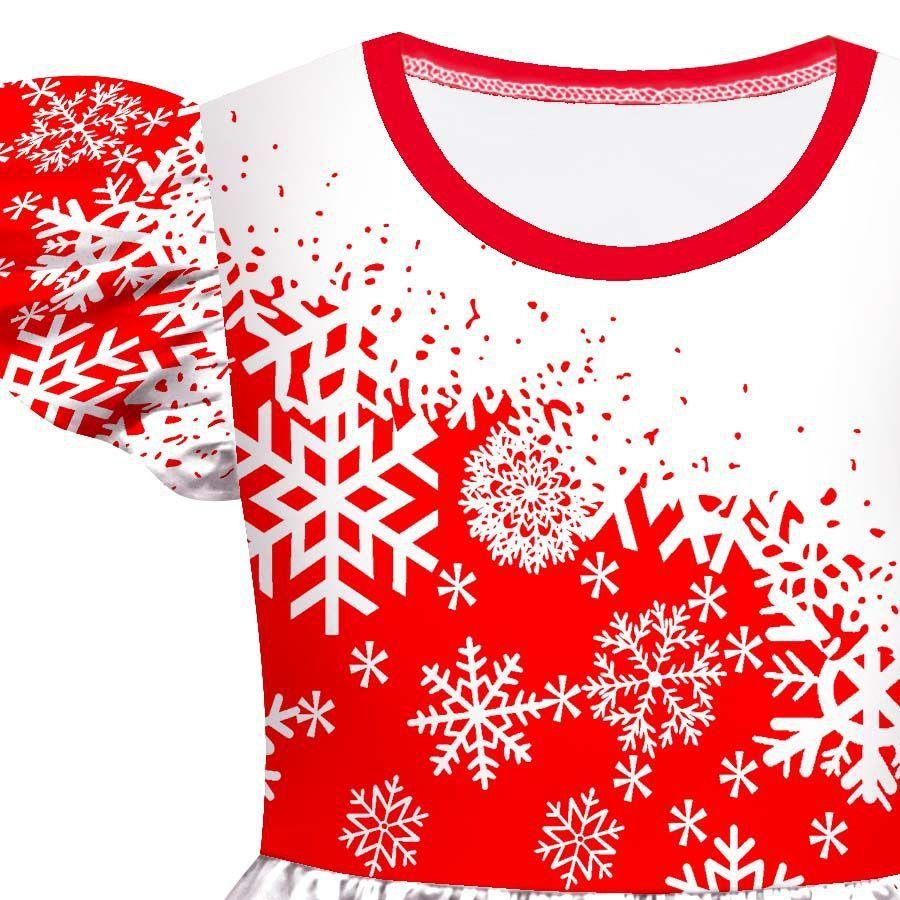 Kids Girls Cartoon Santa Claus Christmas Tree Snowflake Print Ruffle Sleevess New Year Dress