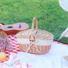 Woven Wicker Picnic Basket With Double Lids And Handle With Washable Lining Basket For Eggs, Candy, Flowers Rattan Cottage Style Storage