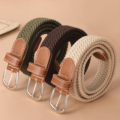 Fashion Universal Woven Thin Belt Elastic Casual Canvas Belt for Women Pants Jeans Knitted Needle Buckle Waistband Belts for Women