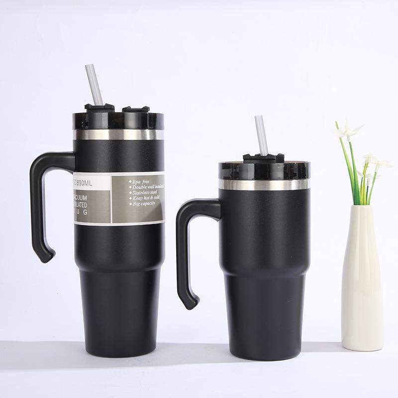 30oz Stainless Steel Vacuum Insulated Tumbler with Lid Thermal Coffee Car Cup Travel Mug Large Capacity with Handle Straw Mug