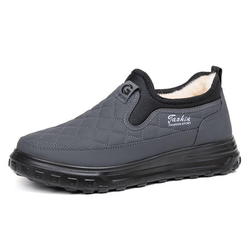 Men s Winter Plus Velvet Waterproof Anti-Slip Cotton Shoes - Old Beijing Style Snow Boots for Middle-Aged and Elderly 42 серый