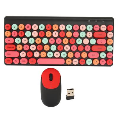 Wireless Keyboard and Mouse Retro Colorful Round Keycap 86 Keys Keyboard with 2.4G Wireless Mouse
