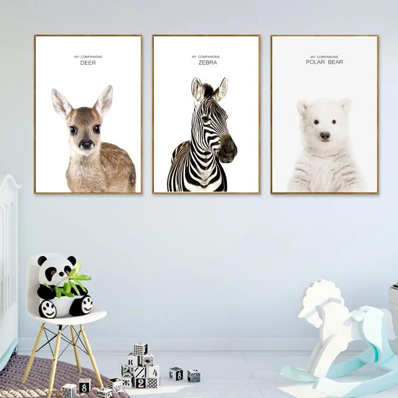 Postere și imprimeuri cu animale Iepure Girafă Porc Panda Leu Pictură pe pânză Artă de perete pentru pepinieră Imagine nordică Decorare cameră pentru copii