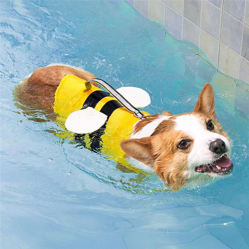 M-Modern-Dog Life Jacket Pet Vest Dog Swimsuit Big Dog Collar Harness Pet Dog Swimming Summer Swimwear Clothes Cute Bee Pet