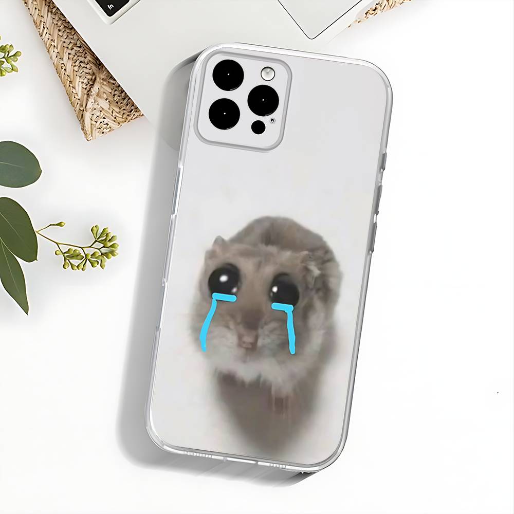 Sad Hamster Meme Phone Case For iPhone 17,16,15,14,13,12,11 Pro,Max,Plus,X,XS,XR,SE4,E Mini Transparent Soft Cover