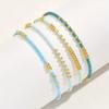 4 PCS Turquoise Color Seedbeads Stretch Bracelet Set Bohemia Gold Color Glassbeads Elastic Handmade Girls Vacation Jewelry