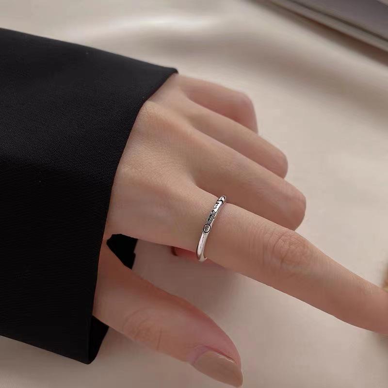 S925 Sterling Silver Adjustable Open Ring - Women's Fashion Niche Design, Light Luxury, Plain Band, Trendy Letter, Index Finger Accessory.