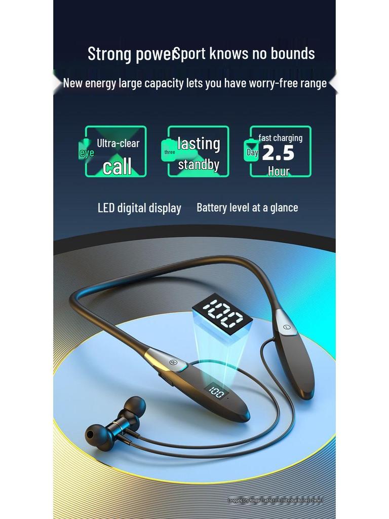 Sports Wireless Bluetooth Earphones: Long Battery, Heavy Bass, High Volume, Neck-Hanging, E-sports Navigation