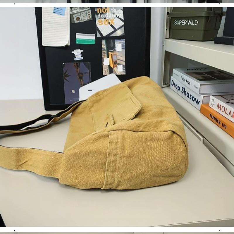 Sac Messager Décontracté en Toile Polyvalent Rabat Grande Capacité Bandoulière Réglable Pour Étudiant Hommes Femmes