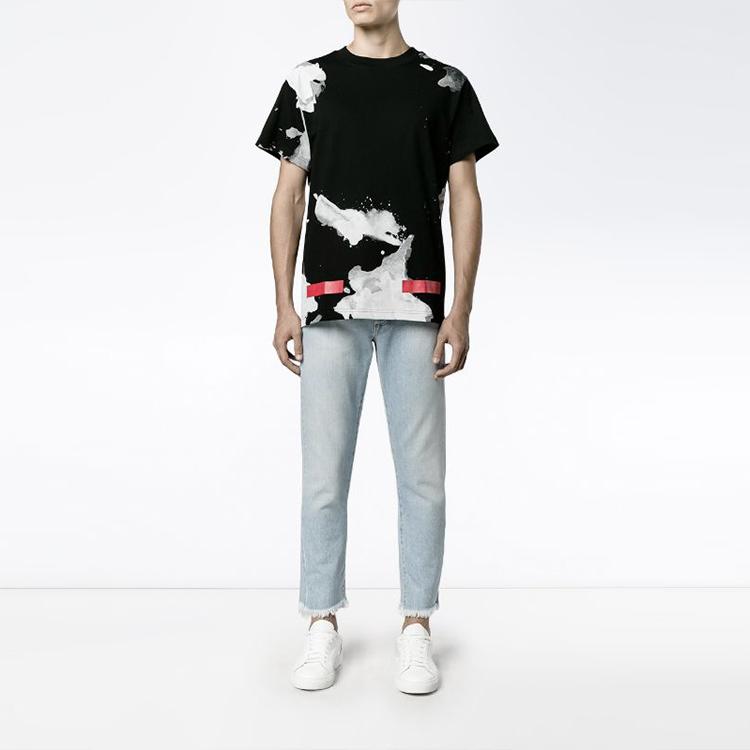 Off-White Splatter Paint Diagonal Striped Short Sleeve T-Shirt Men Tops Black OMAA002F161980239920