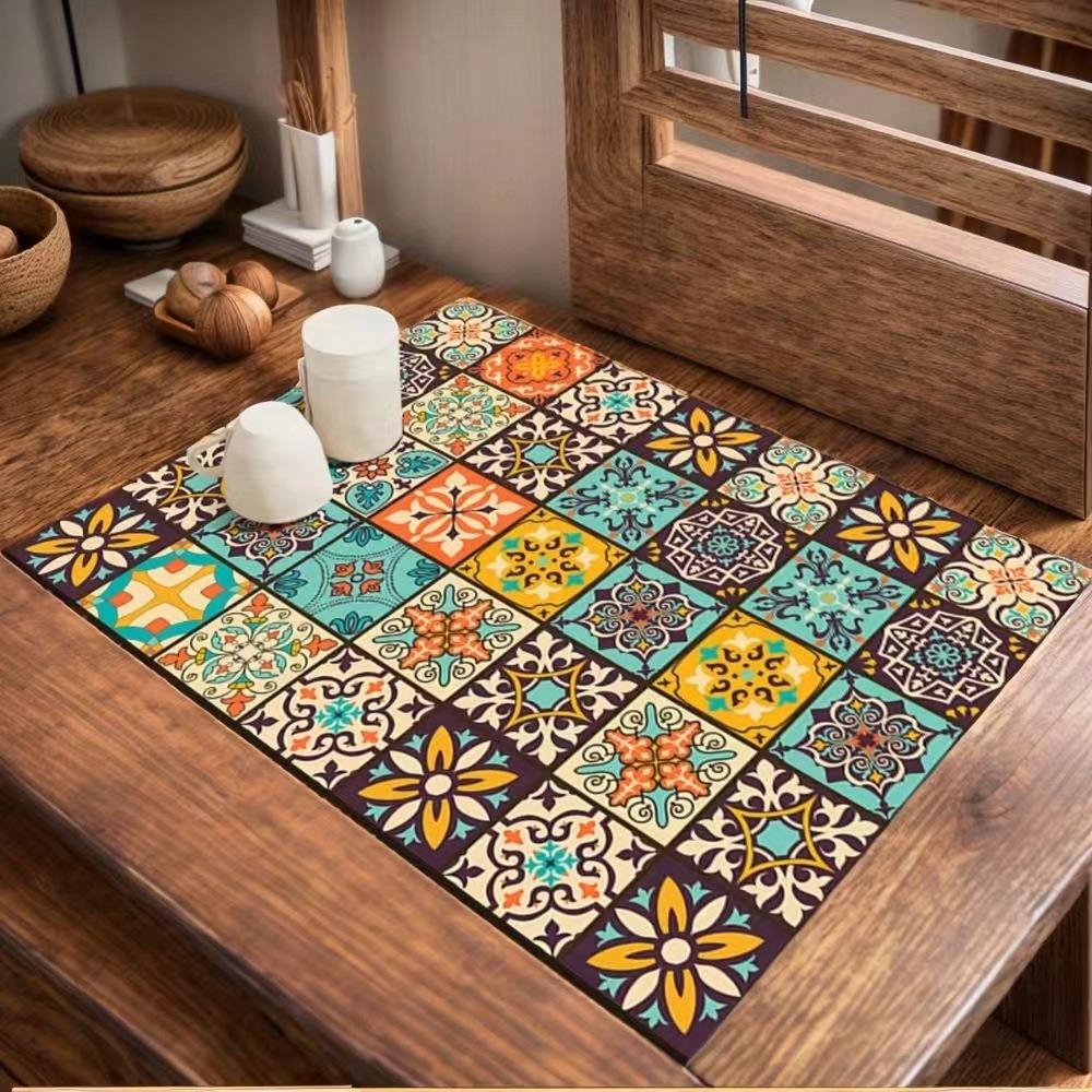 

Retro Bohemian Style Super Absorbent Tableware Dish Drying Mat Kitchen Bottle Anti-slip Rug Luxury Kettle Dinnerware Bar Counte (as the picture,20x30cm)