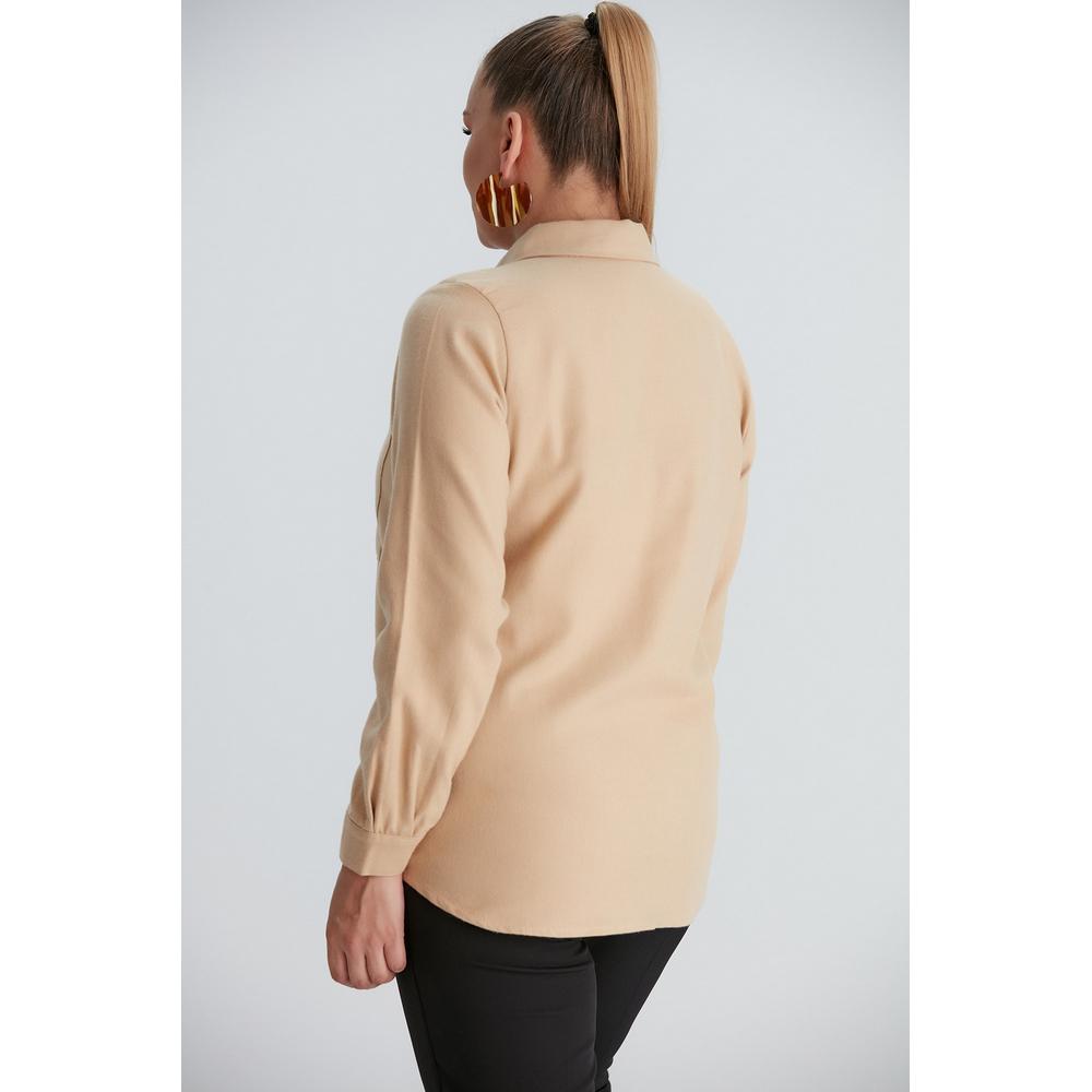 Fierte Women's Plus Size Shirt RG5051 Button Closure Embroidery Detail