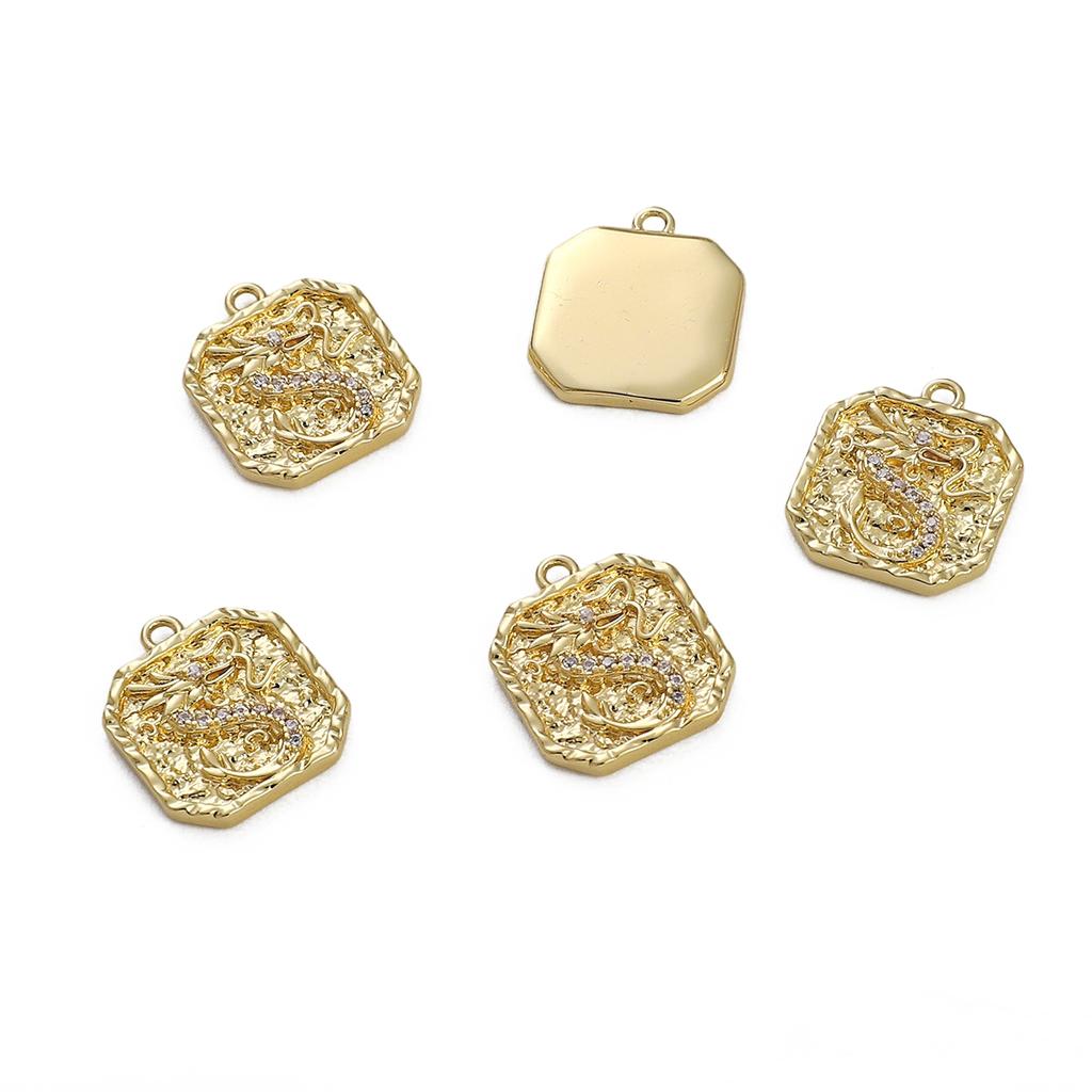 1pc 14K Gold Plated Brass Chinese Dragon Charm Pendant for Earring Bracelet Necklace DIY Jewelry Making Accessories