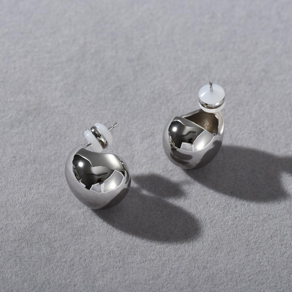 Glossy Oval Ball S925 Silver Needle Earrings Niche Minimalist Commuter Retro Temperament Earrings Women