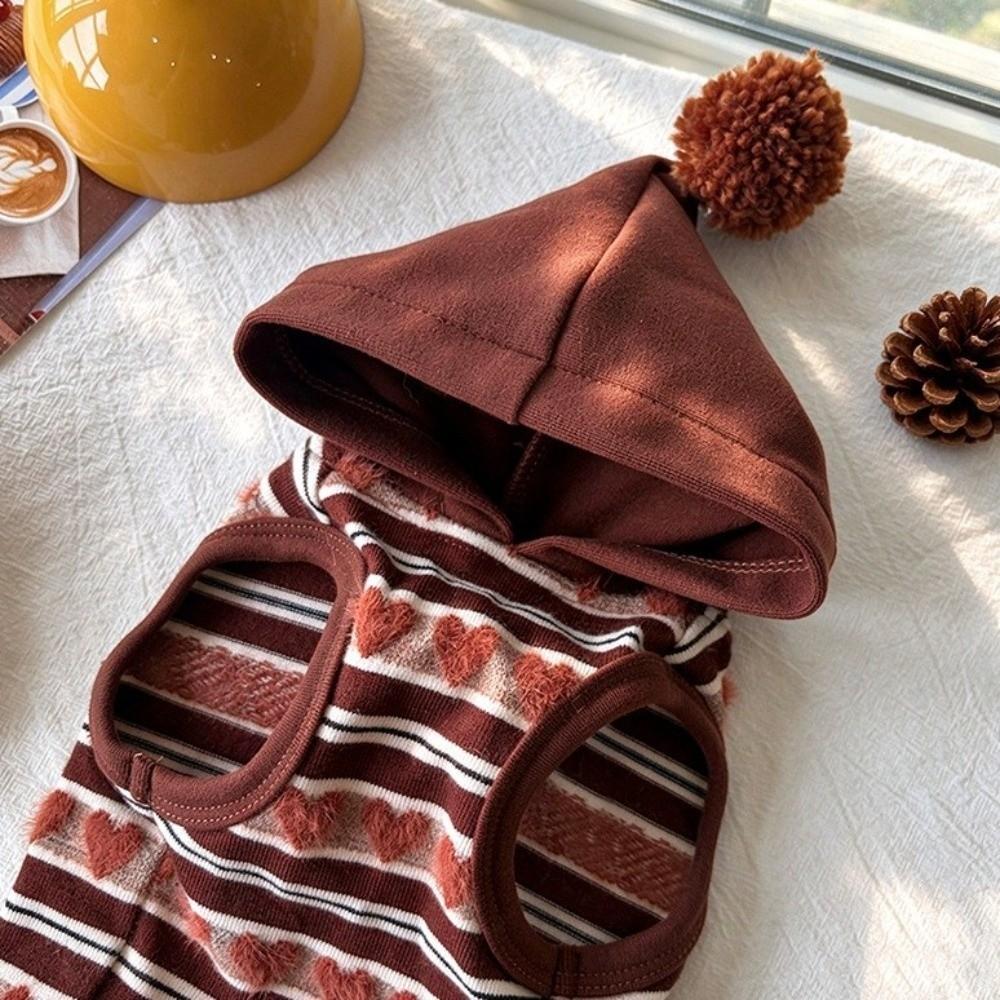 Warm Dog Four-Legs Clothes Heart Pattern Pet Jumpsuit Striped Dog Hoodie Outdoor Activity