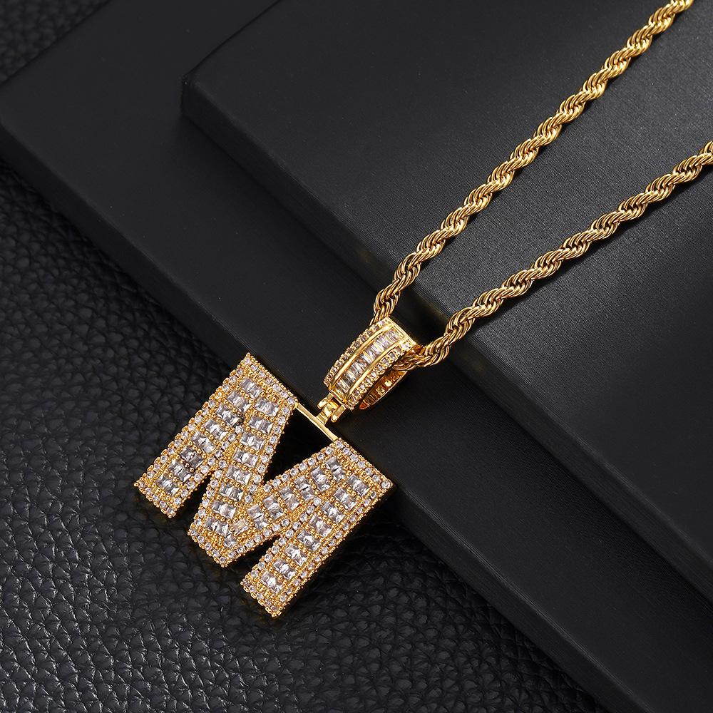 26 English Letters Pendant Necklace Copper Inlaid Zircon Versatile Jewelry Necklace