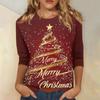 Women's Fashionable Casual Three Quarter Sleeve Christmas Printed Collar Pullover Top