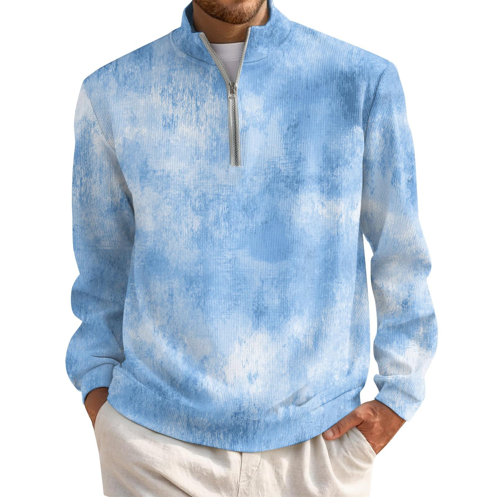 

Мужской короткий пуловер на молнии с высоким воротником и длинными рукавами XL небесно-голубой