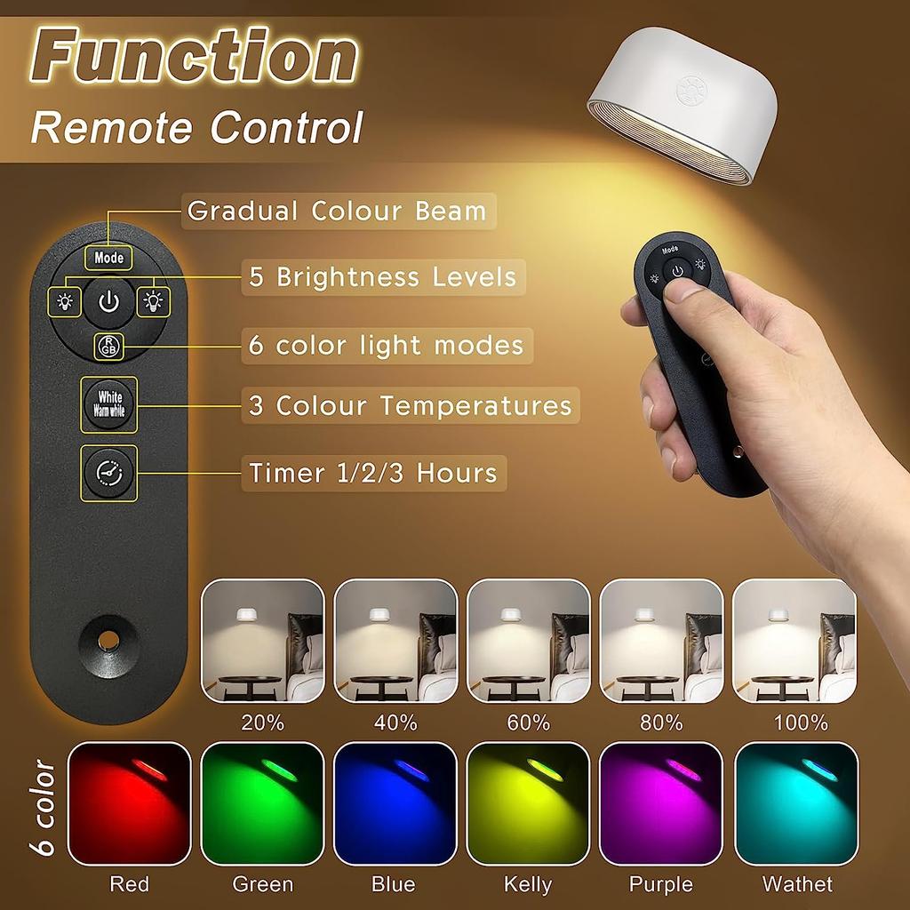 Remote Control Touch Night Light 360 Degree Rotation Bedroom Bedside Lights RGB Color Change Dimmable Lamp