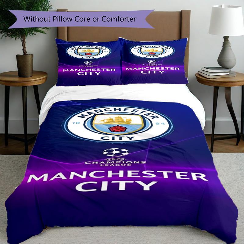 3pcs Duvet Cover Set (1*Duvet Cover + 2*Pillowcase, Without Core),Football team City FC Print Bedding Set, Bedroom Decor, All‑Season, Birthday Gift