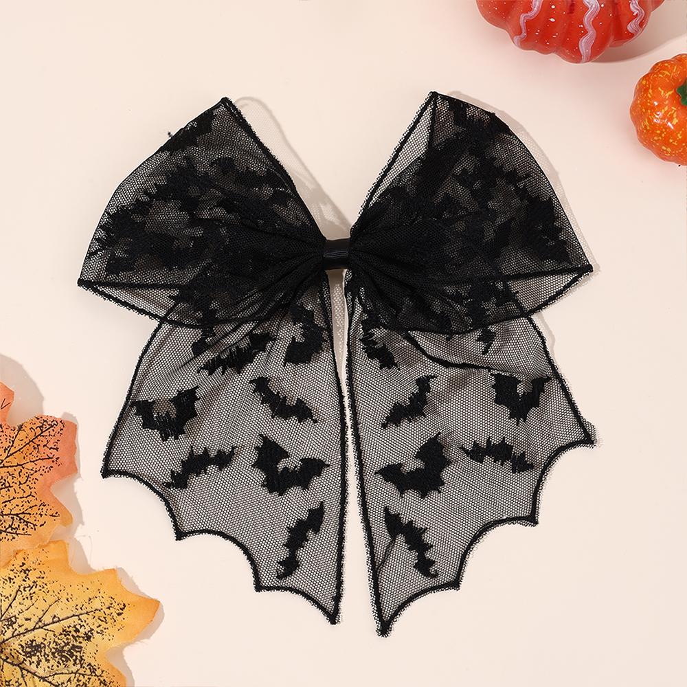 Halloween Bat Bow Hair Clips Bat Embroidery Lace Tulle Veil Gothic Hairpins Spooky Cosplay Hair Accessories For Women Girls