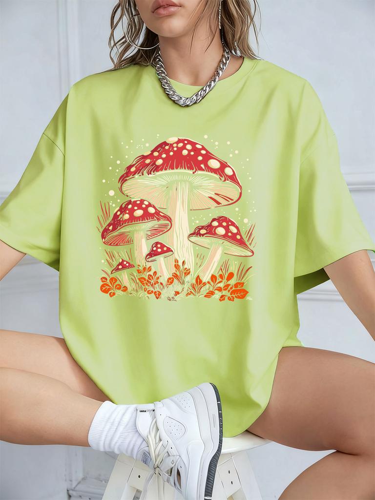 Red Mushroom Personality Prints TShirt Women Cotton Summer Short Sleeve T Shirt Soft Loose ONeck Tops Casual Woman Clothes