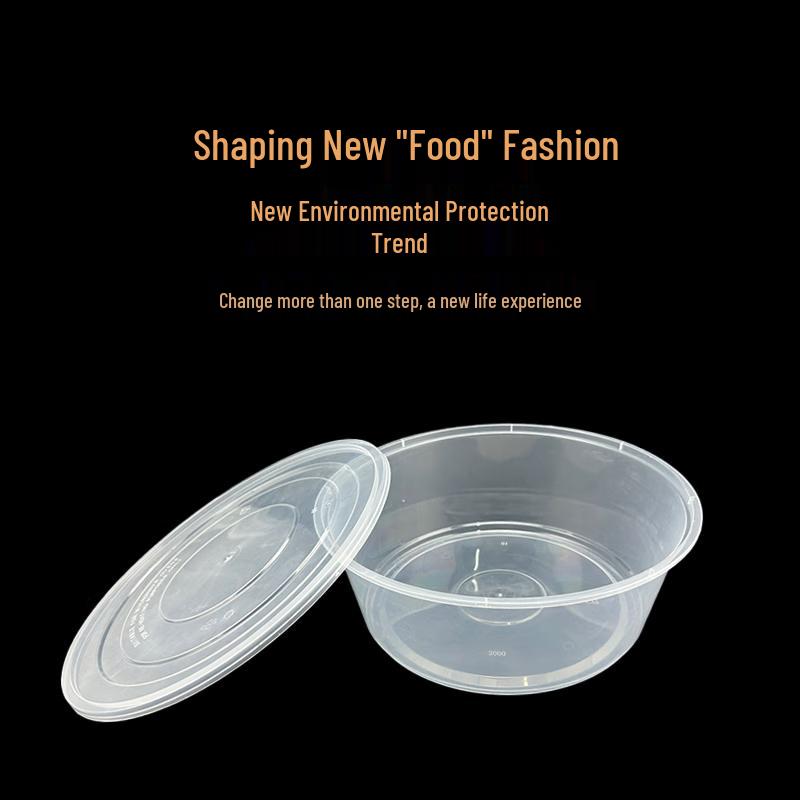 Disposable Round Meal Boxes with Flat Lids, 3000ml (90 Sets)