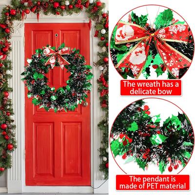 Christmas Wreaths For Front Door Red Green Strips Bow Garland Holiday Wreaths For Winter Festival New Year Housewarming Table