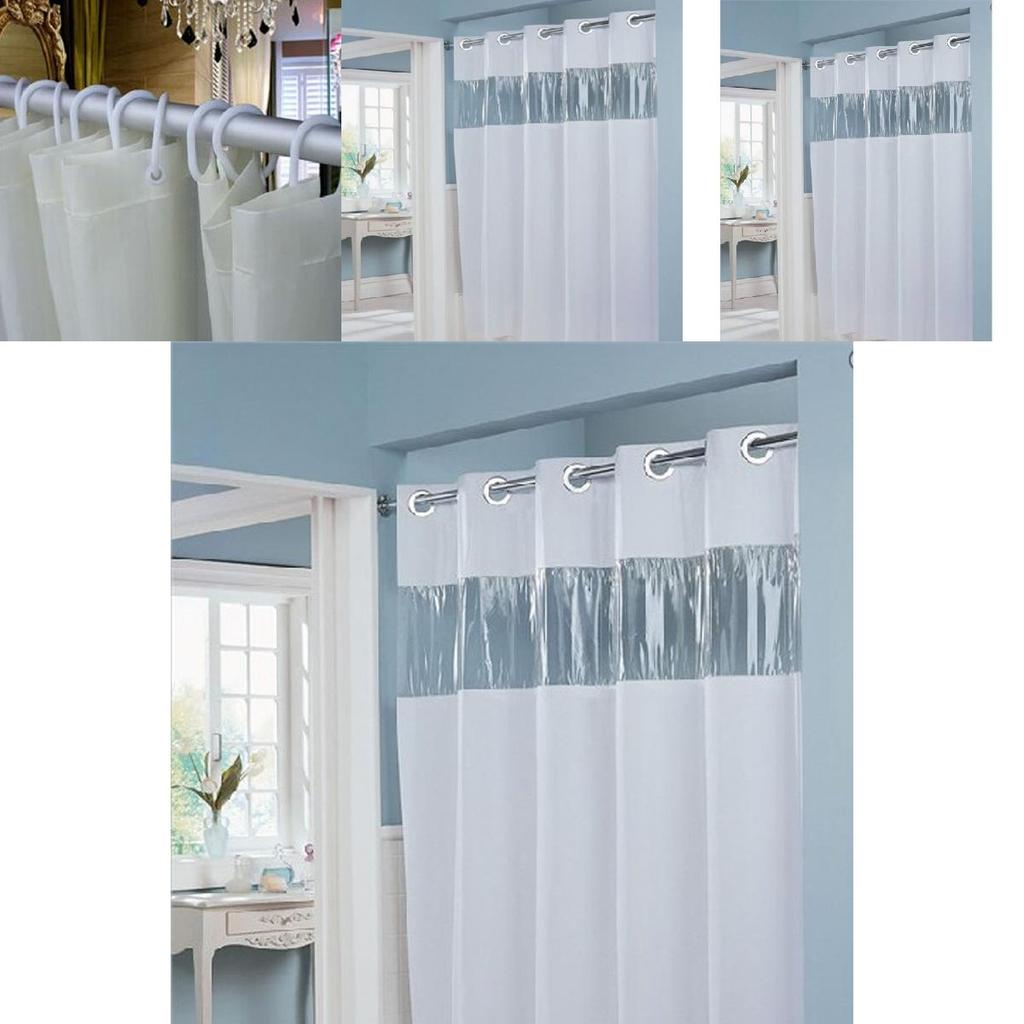 Striped Polyester Shower Curtain With Punched Grommets And Seam Construction For Hotel Use