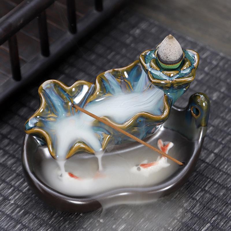 Double Fish Ceramic Backflow Incense Burner - Creative Home Decor Ornament