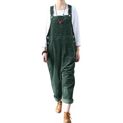 Vintage dámské manšestrové overaly Dungarees Jednobarevné kalhoty s náprsenkou, volné kombinézy bez rukávů, kombinézy