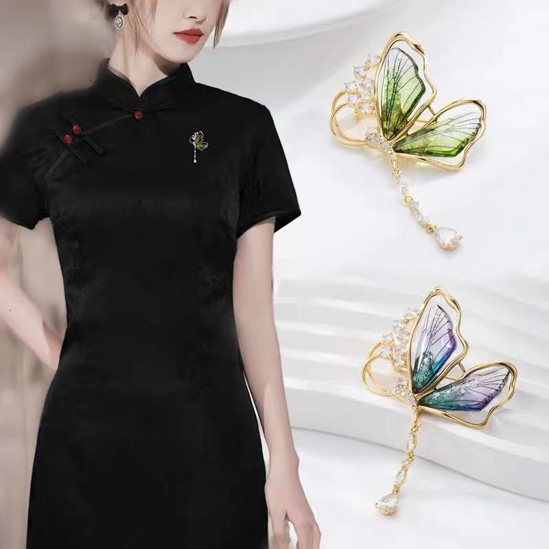 Pinkdudu broșă fluture verde coreeană, lux romantică, creativă, mov, rășină, metal, ace, bijuterii pentru femei