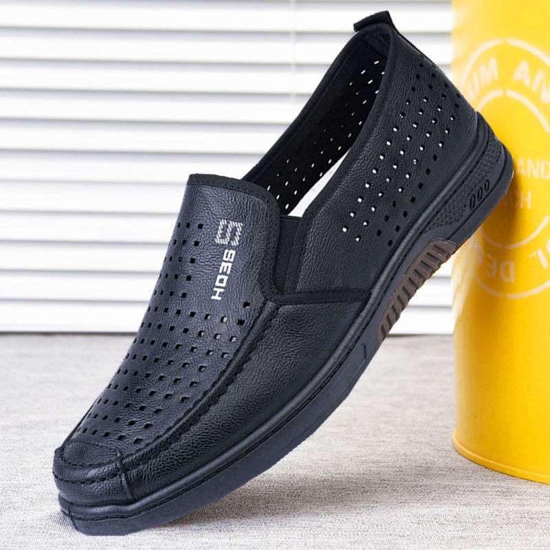 

New summer men s hole shoes breathable hollow mesh shoes soft sole non-slip wear-resistant work shoes work leather shoes men 38