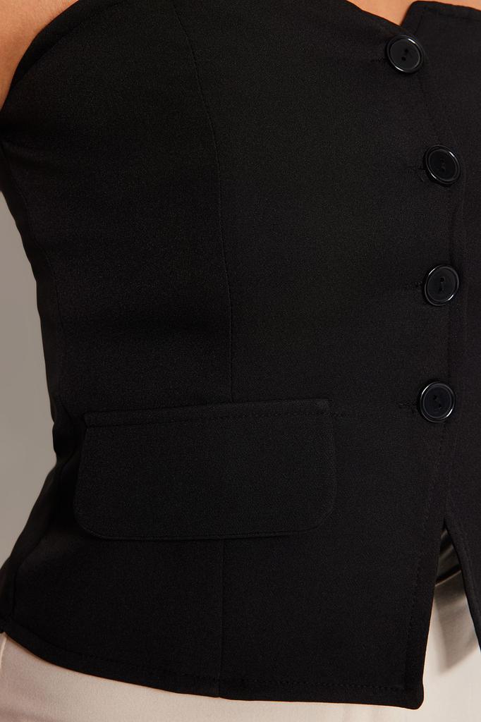 Women's Fashion Black Slim Fit Strapless Woven Vest