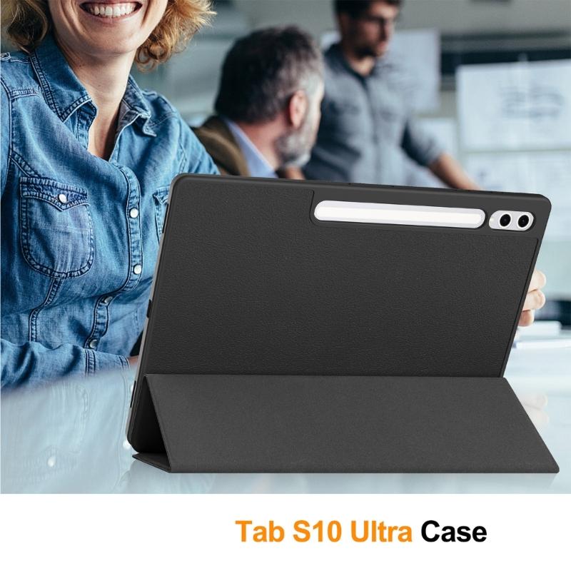 PU Protective Case For Tab S10 Ultra 14.6inch Tablets with S Pencil Holder Auto Wake Sleep Function Black
