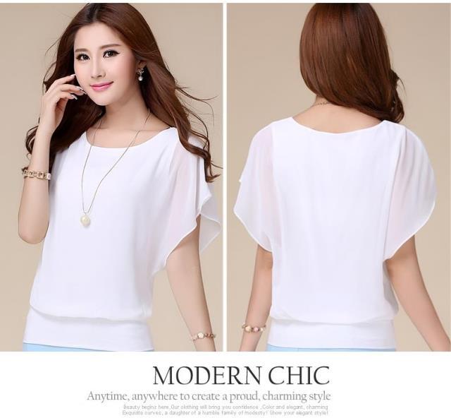 Women's Short-Sleeve Chiffon Bat Sleeve Loose Fit Top