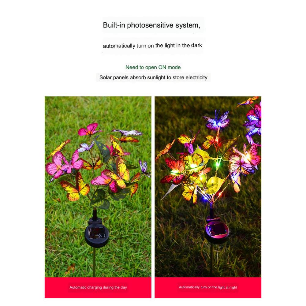 Solar Energy Outdoor Courtyard Four-Color Butterfly Flower Lawn Lamp Garden Decoration Ground Plug-In Landscape Lamp Flower Lamp