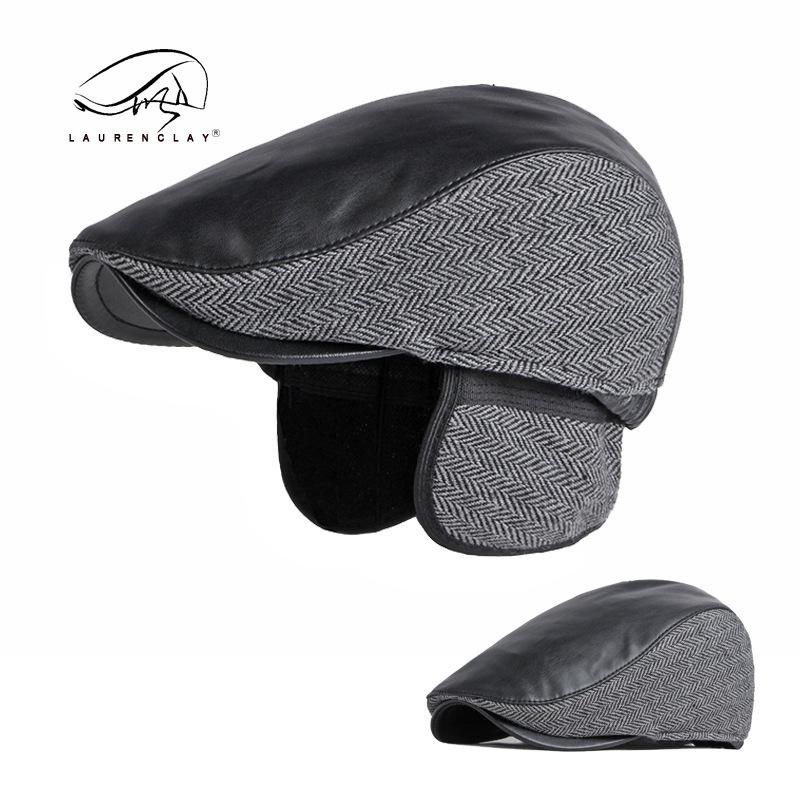 Export Hat Men's British Retro Beret In the Elderly Cap, Ear Protector, Warm Forward Hat, Leather Hat