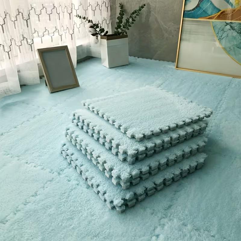 30x30cm EVA Foam Plush Interlocking Floor Mat Soft Carpet Tiles Play Mat Non-Slip Puzzle Rug for Home Living Room
